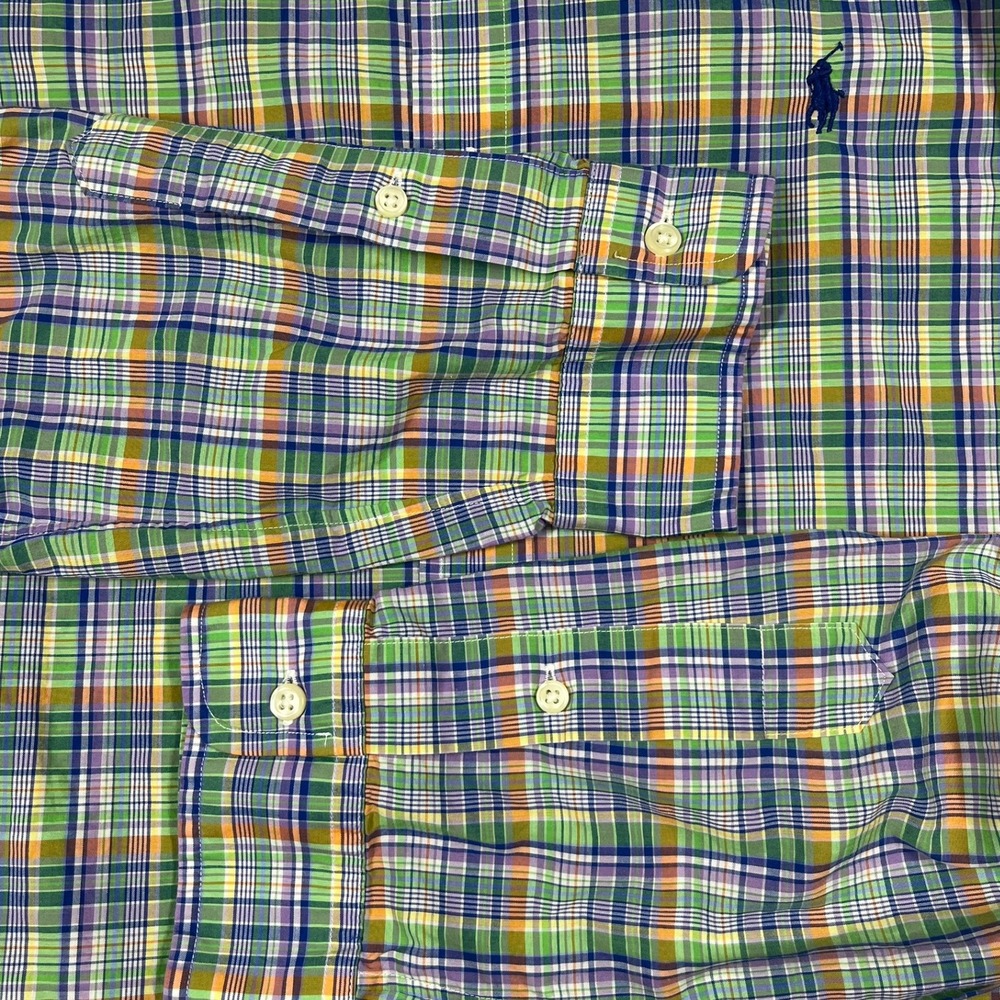 Ralph Lauren Button Down Shirt Mens Large Green Plaid Classic Fit 100% Cotton - Picture 5 of 11